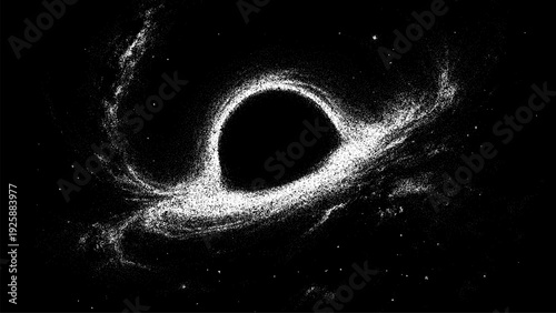 Black hole in galaxy with stipple effect. Space vector background texture. Astronomical object in universe. Abstract distress design.