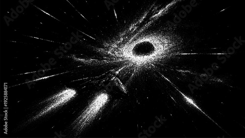 Black hole or space wormhole vortex as stipple vector digital black and white abstract cosmic background for modern artistic design.
