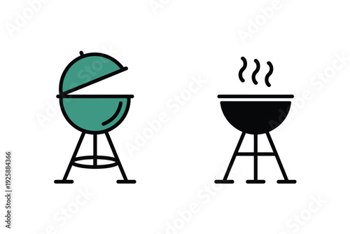 Simple Green Barbecue Grill Illustration Open Lid