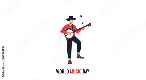 Music day vector illustration of cowboy playing guitar