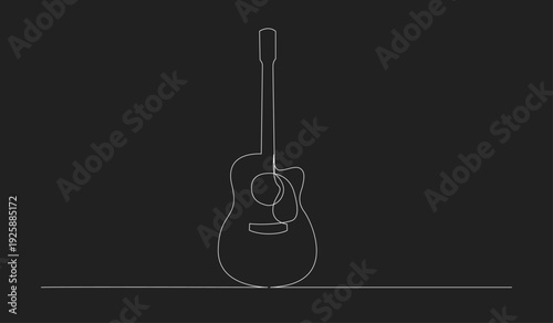 Minimalist Continuous Line Drawing of an Acoustic Guitar on a Black Background