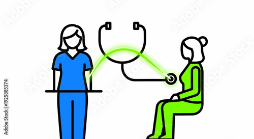 Medical professional examining patient with stethoscope in simple illustration
