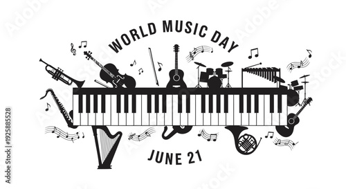 World Music Day vector illustration, June 21, musical instruments