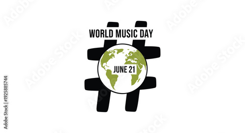 World Music Day icon, June 21, music day globe