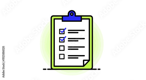 Clipboard with checklist document illustration on simple background from straight view