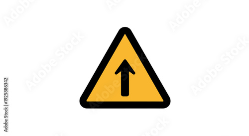 A yellow triangular warning sign with a black border and upward arrow
