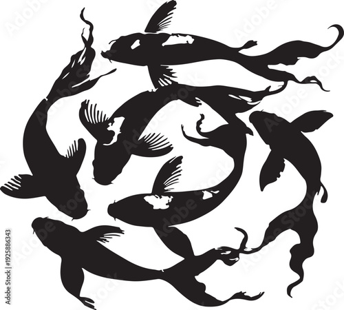 Elegant Koi Fish Swirling - Serene Japanese Carp Vector Art