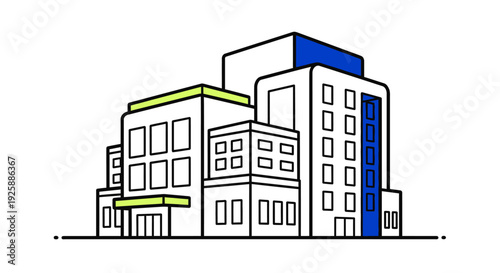 Modern Architecture Illustration Featuring Buildings, Skyscrapers, and Cityscape