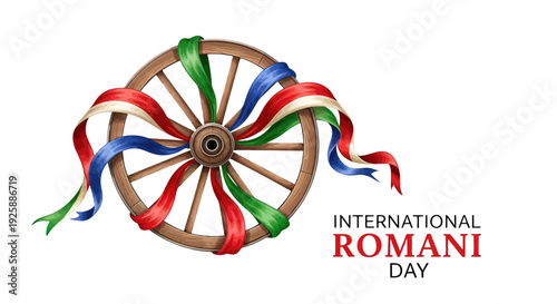 Cart Wheel with Red Green Blue Ribbons.