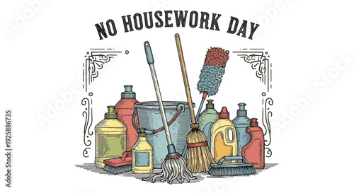 Cleaning Supplies and Tools Illustration.