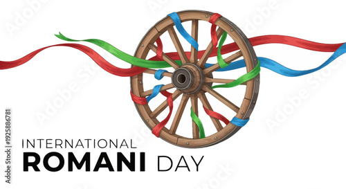 Colorful Wagon Wheel with Ribbons International Romani Day.