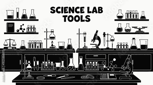 Science lab tools in a laboratory representing experimental learning research education and scientific discovery