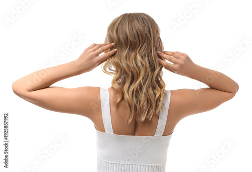 Blonde young woman with cur...