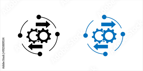 Minimal line icon set. of gears surrounded by circular arrows, representing workflow automation, continuous process improvement, and operational efficiency.