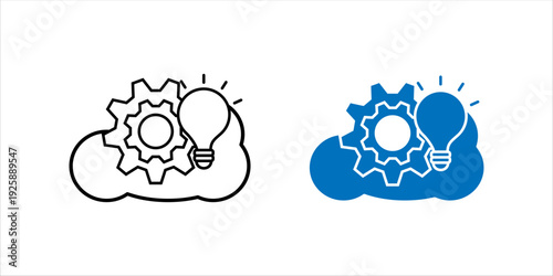 Line icon set. of cloud with gears and light bulb, symbolizing cloud computing, innovation, automation, and digital transformation.