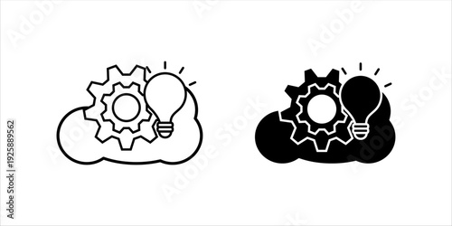 Line icon set. of cloud with gears and light bulb, symbolizing cloud computing, innovation, automation, and digital transformation.