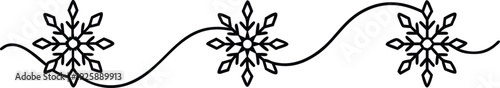 Snowflake Border Line With Wavy Accent Isolated on White Background Winter Season Decorative Element Stock Illustration