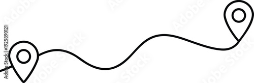 Route with Map Pins Marking Start and End Points Simple Line Art Style