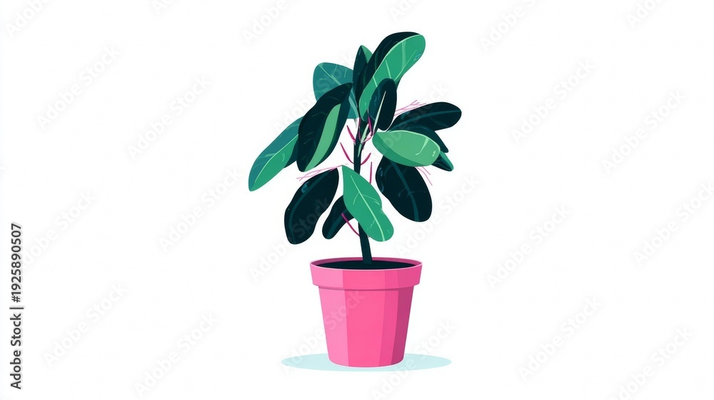 Obraz premium Potted plant with green leaves in a pink pot.