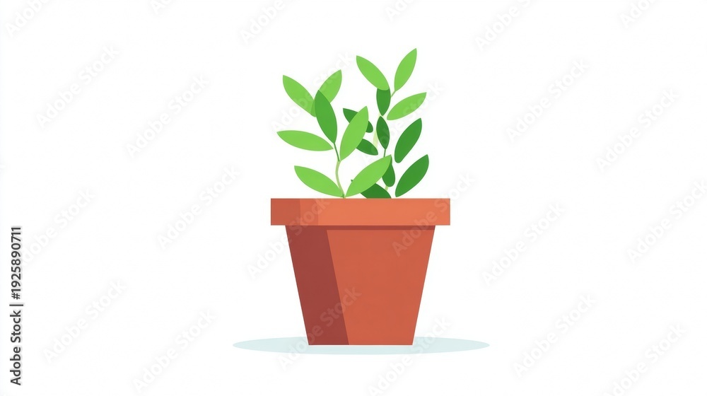 Obraz premium Green plant in a terracotta pot on a white background.
