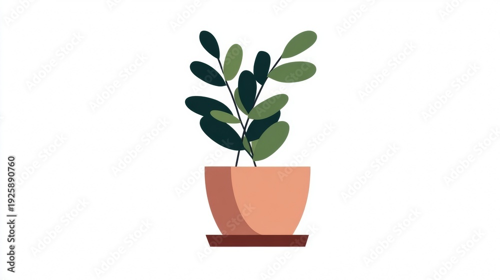 Obraz premium Simple illustration of a potted plant with green leaves.