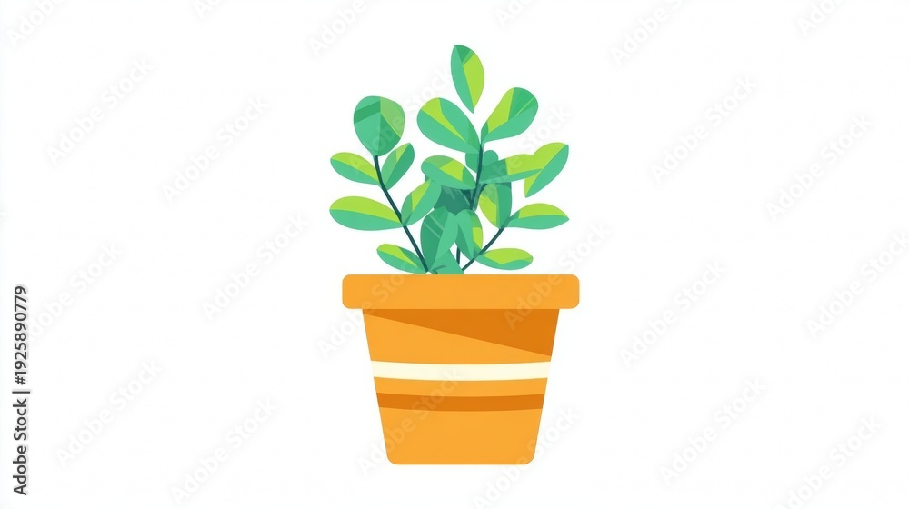 Fototapeta premium Green plant in a terracotta pot illustration.