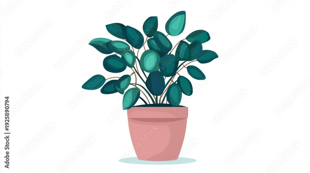 Fototapeta premium Potted plant with green leaves in a pink pot.