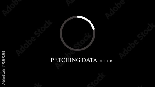 Loading screen animation fetching data progress bar on black background with white text and circular indicator.
