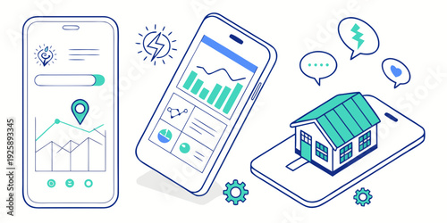 Modern mobile app showcasing smart home management and financial tracking features.
