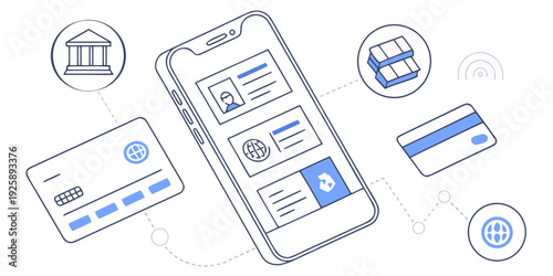 Mobile banking and digital payment services interface on a smartphone