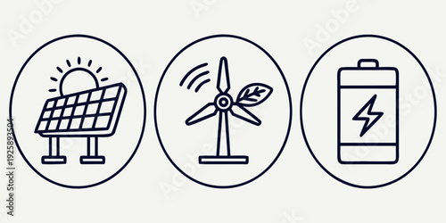 Illustration of renewable energy sources and energy storage