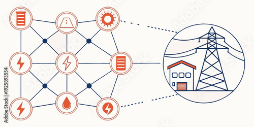 Network topology illustrating power grid integration with distributed energy resources