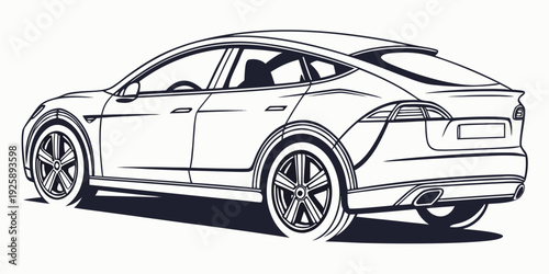 Modern electric car with sleek design and aerodynamic features in monochromatic sketch style