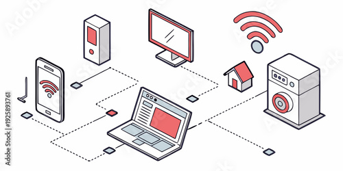 Modern smart home and office networked devices connected wirelessly and via ethernet