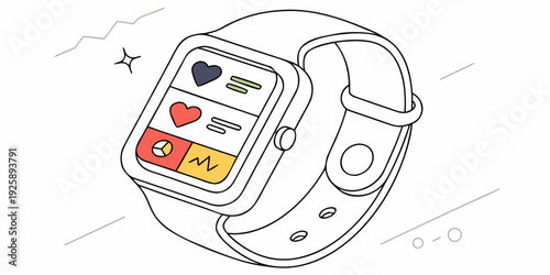 Smartwatch displaying various health and activity tracking app icons on its screen