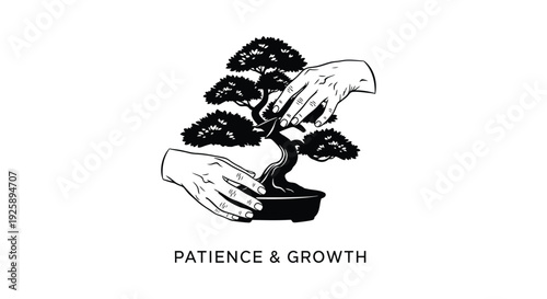 Bonsai tree with hands patience growth vector icon