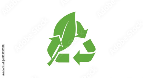 Eco friendly recycling symbol with green leaf on white background for environmental conservation