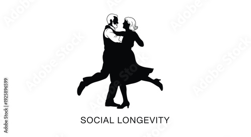 Social longevity logo, dancing couple silhouette