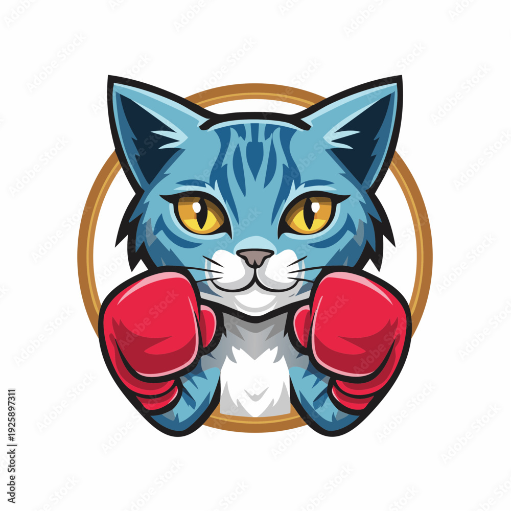 Obraz premium Boxing Cat Mascot Logo With Gloves Vector Illustration