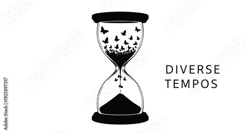 Hourglass icon with birds and sand