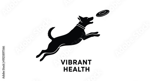 Black dog jumping for frisbee icon with Vibrant Health text