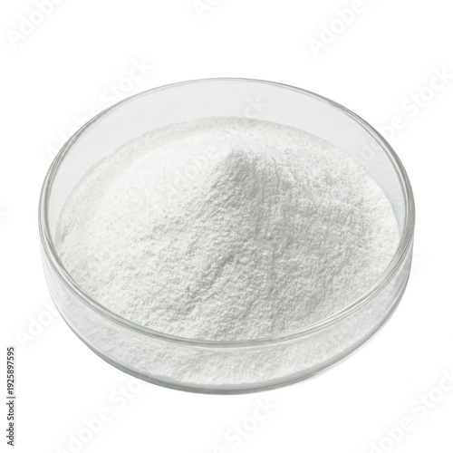 Pure White Powder in a Glass Petri Dish