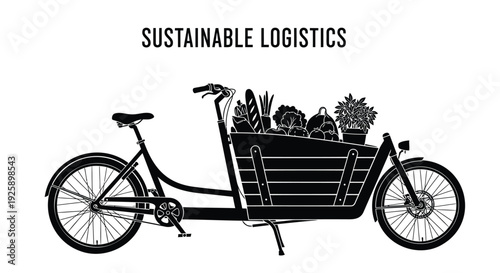 Sustainable logistics bicycle vector icon with cargo bike and plants