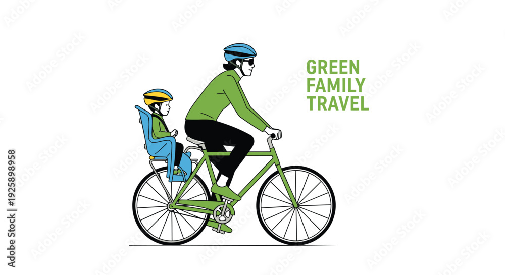 Fototapeta premium Family cycling icon, green family travel