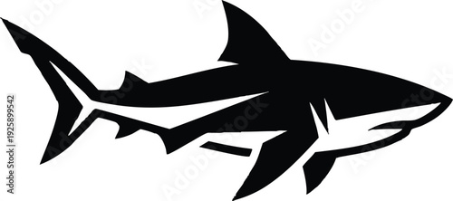 Black Silhouette of a Fierce Shark Swimming.