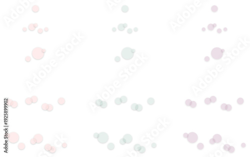 くすみカラーのドット背景、やさしいWeb装飾パーツ集。ソフトなシャボン玉の背景素材。かわいいドットのベクター素材。ふんわり影付き丸デザインセット。Pastel Dot Elements.