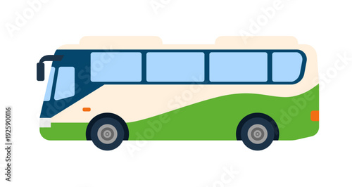観光・旅行用ツアーバスのベクターイラスト ｜ グリーン＆ホワイト