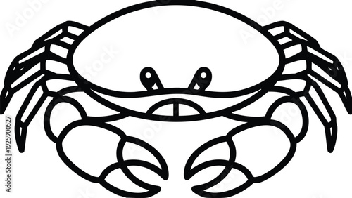 Cute Cartoon Crab Illustration Outline Style.