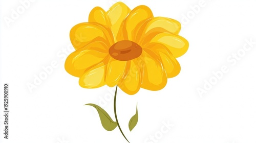 Simple yellow flower illustration with green leaves on white background.