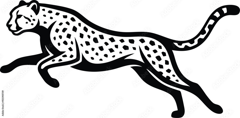 Fototapeta premium Dynamic Black and White Cheetah Illustration in Full Gallop.